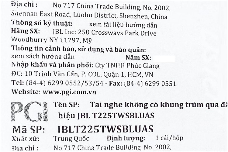 Tai nghe Bluetooth True Wireless JBL T225TWS Màu Xanh đen