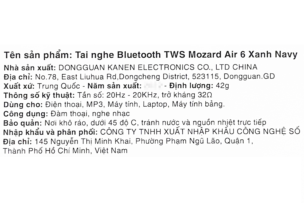 Tai nghe Bluetooth True Wireless Mozard Air 6 Màu Xanh Navy