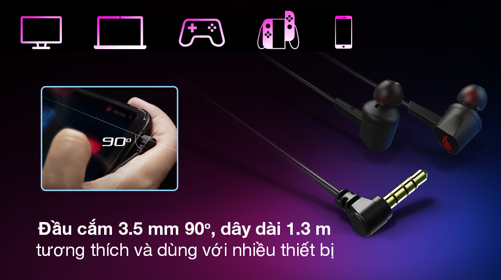 Tai nghe EP Gaming Asus Rog Cetra II Core Đen - Tương thích đa thiết bị với đầu cắm 3.5 mm