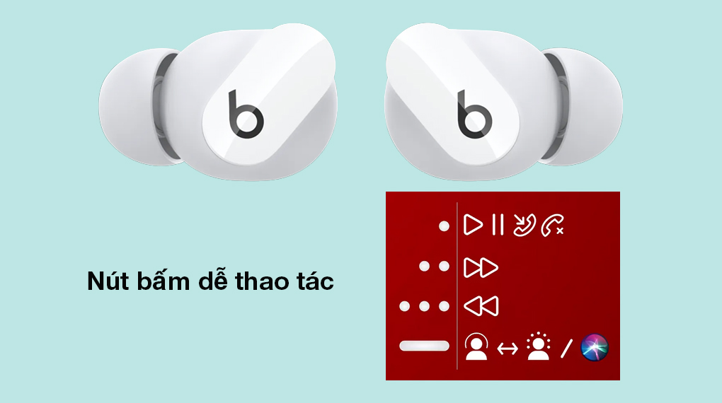 Tai nghe Bluetooth True Wireless Beats Studio Buds MJ4X3 - Điều khiển nút nhấn bản lớn dễ dàng thao tác