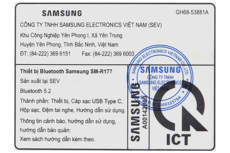 Tai nghe Bluetooth True Wireless Samsung Galaxy Buds 2 R177N Màu Đen
