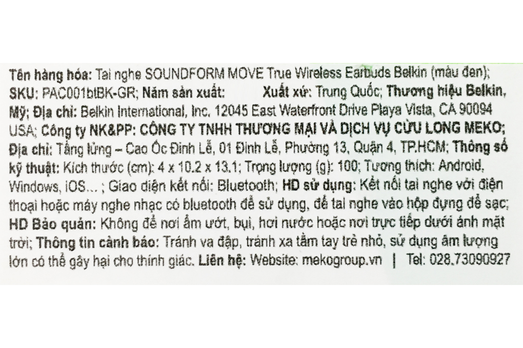 Tai nghe Bluetooth True Wireless Belkin Soundform Move PAC001 Màu Đen