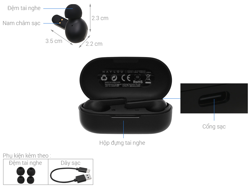 Tai nghe Bluetooth True Wireless Haylou GT3 Đen