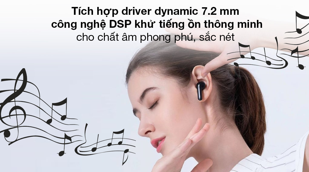 Tai nghe Bluetooth True Wireless Haylou GT3 Đen - Tận hưởng chất âm phong phú, sắc nét cùng driver dynamic 7.2 mm, công nghệ DSP khử tiếng ồn thông minh