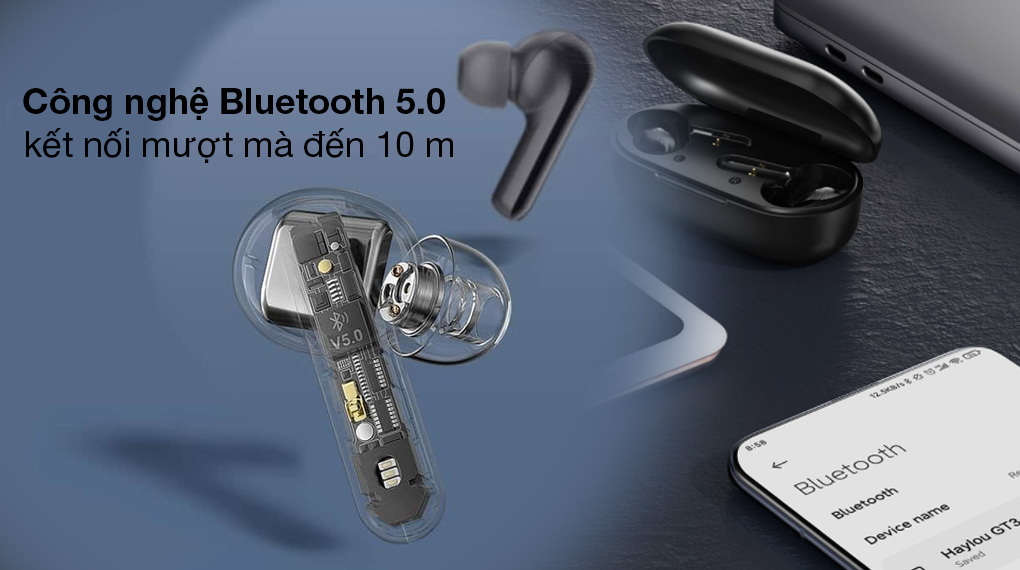 Tai nghe Bluetooth True Wireless Haylou GT3 Đen - Duy trì kết nối liền mạch nhờ công nghệ kết nối không dây Bluetooth 5.0