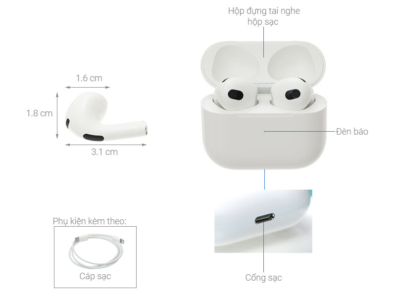 Tai nghe Bluetooth AirPods 3 Wireless Charge Apple MME73 Trắng