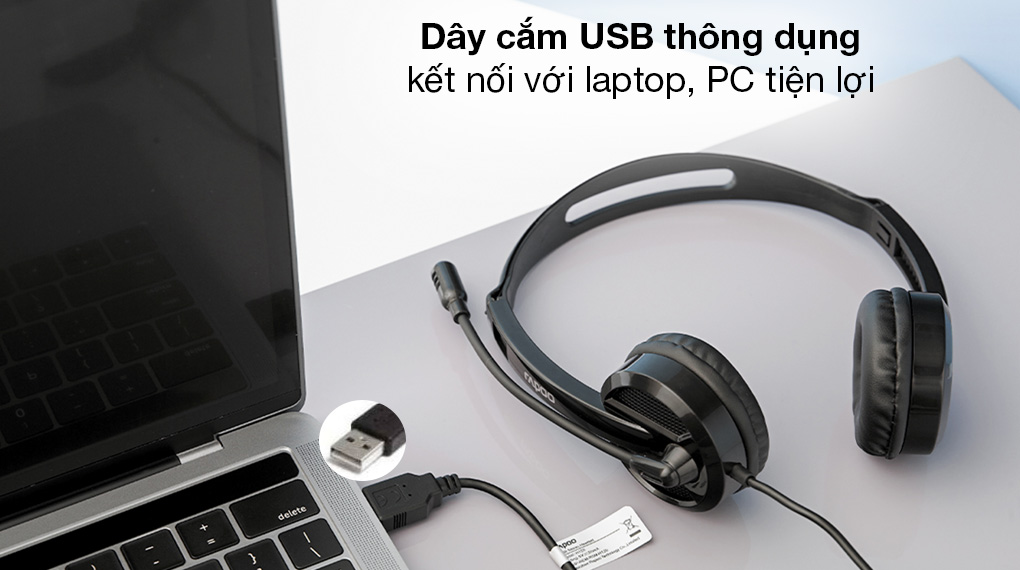 Tai nghe chụp tai Rapoo H120 Đen - Jack cắm USB có dây dài đến 2 m