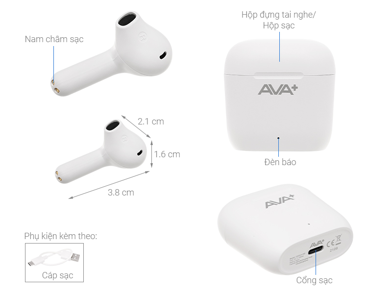 Tai nghe Bluetooth True Wireless AVA+ DS204A-WB Trắng