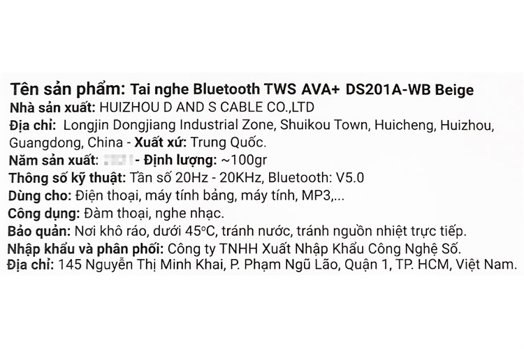 Tai nghe Bluetooth True Wireless AVA+ DS201A-WB Màu Màu be