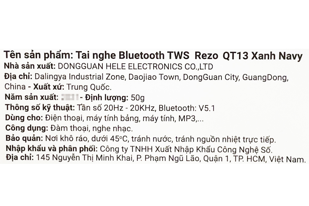 Tai nghe Bluetooth True Wireless Rezo QT13 Màu Xanh Navy