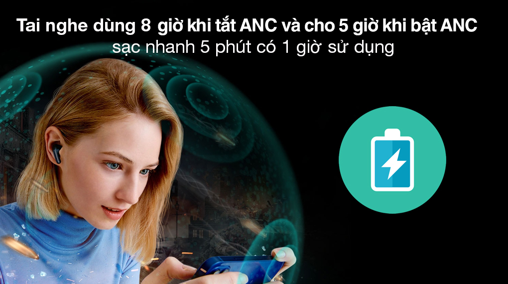 Tai nghe Bluetooth True Wireless LG TONE-FP5 - Thời gian sử dụng lâu