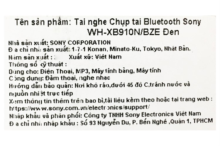 Tai nghe Bluetooth Chụp Tai Sony WH-XB910N Màu Đen