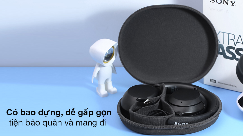 Tai nghe chụp tai Bluetooth Sony WH-XB910N Đen - Xoay vành tai nghe vào bên trong cất trong bao đựng chuyên dụng