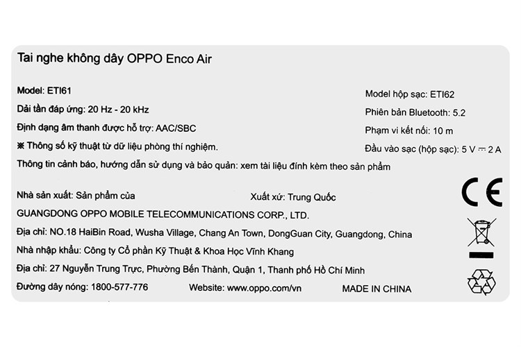 Tai nghe Bluetooth True Wireless OPPO ENCO Air Màu Trắng