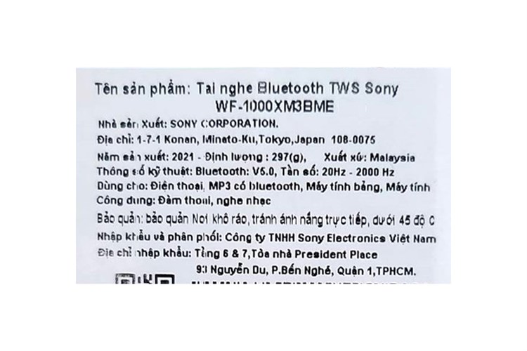 Tai nghe Bluetooth True Wireless Sony WF-1000XM3SME Màu Trắng