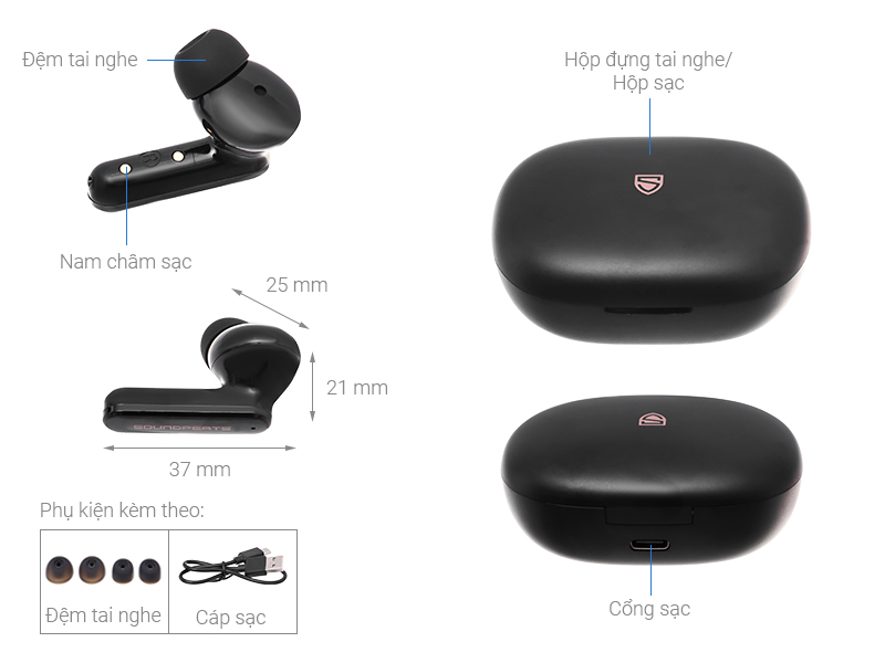 Tai nghe Bluetooth True Wireless Soundpeats Mac 2 Đen