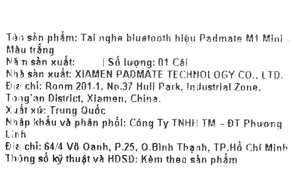 Tai nghe Bluetooth True Wireless Padmate M1 Mini Trắng