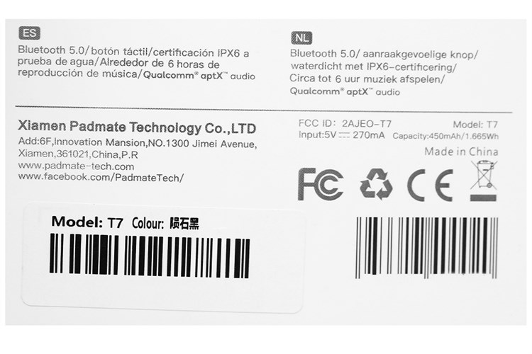 Tai nghe Bluetooth True Wireless Padmate Pamu Nano Màu Đen