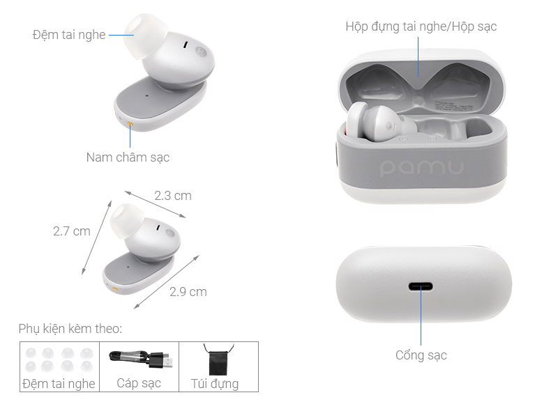 Tai nghe Bluetooth True Wireless Padmate Pamu Z1 Lite Xám