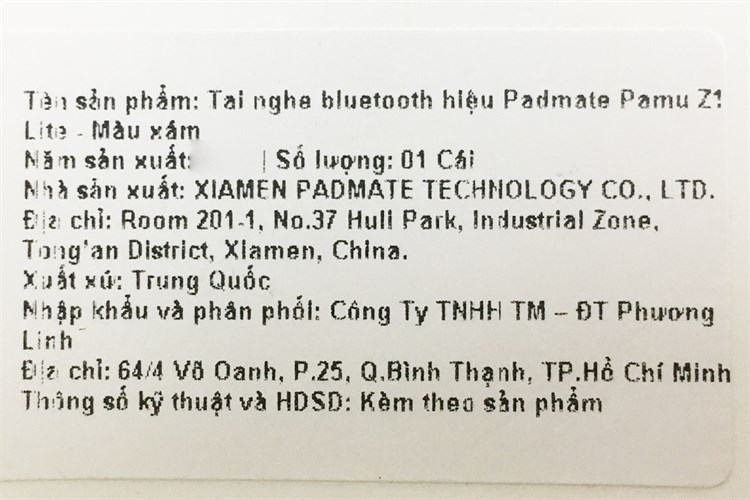 Tai nghe Bluetooth True Wireless Padmate Pamu Z1 Lite Xám Màu Xám