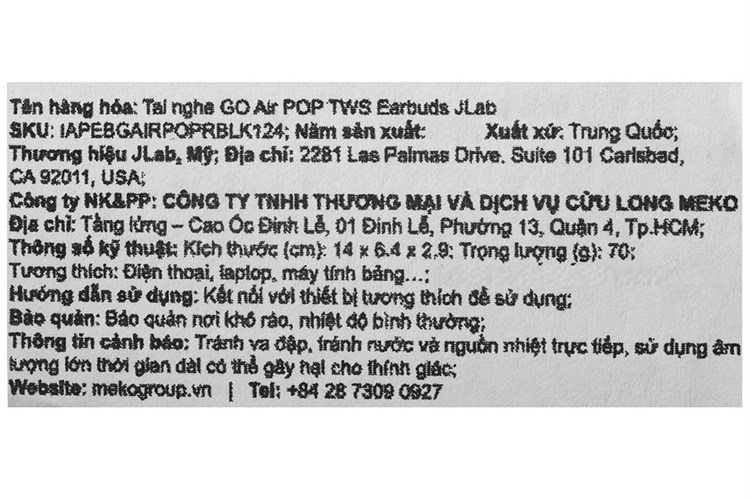 Tai nghe Bluetooth True Wireless JLab GO Air POP Màu Đen