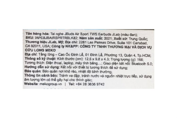 Tai nghe Bluetooth True Wireless JLab JBuds Air Sport Màu Đen