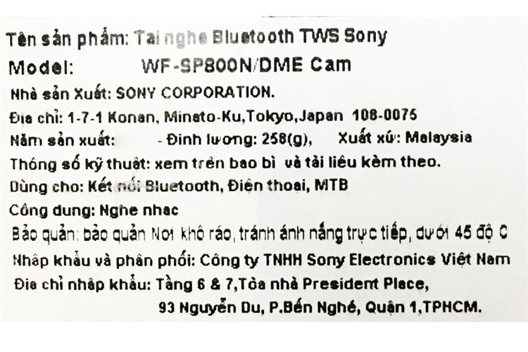 Tai nghe Bluetooth True Wireless Sony WF-SP800N Màu Cam
