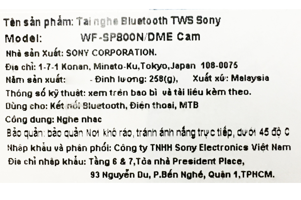 Tai nghe Bluetooth True Wireless Sony WF-SP800N Màu Cam