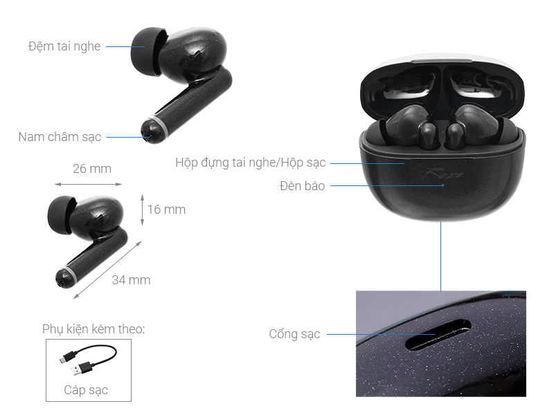 Tai nghe Bluetooth True Wireless Rezo HT03 ANC