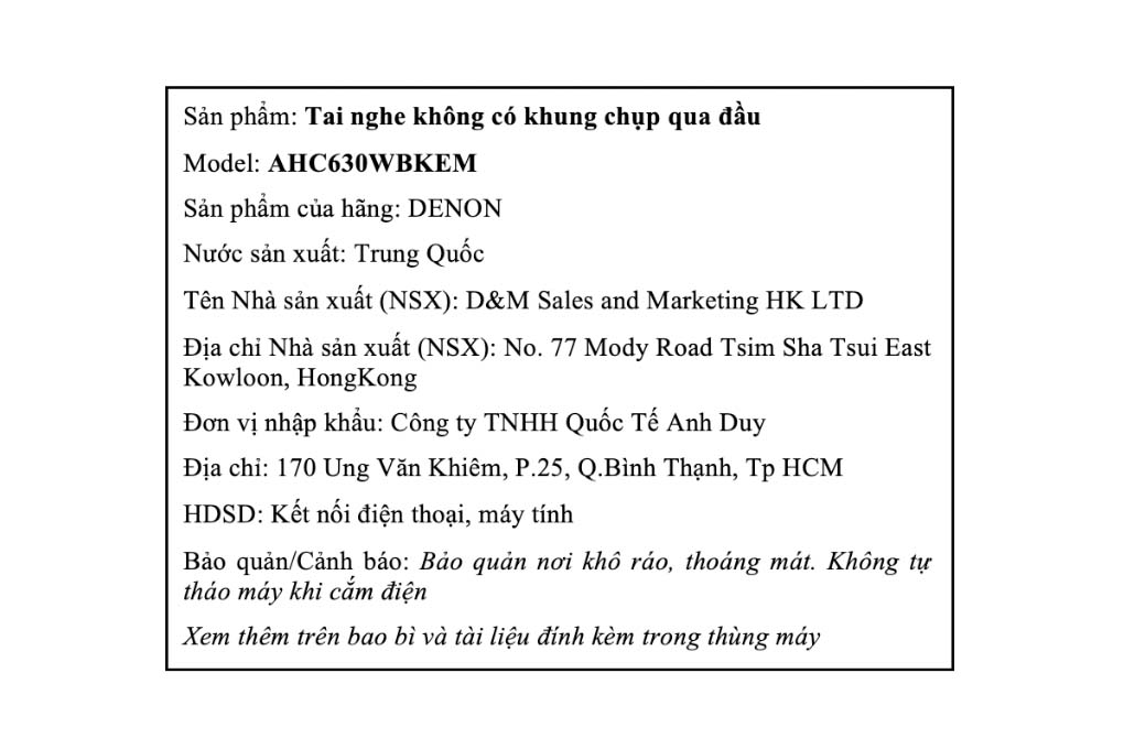 Tai nghe Bluetooth TWS Denon AHC630W Màu Đen