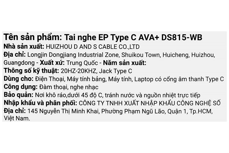 Tai nghe Có Dây Type C AVA+ DS815-WB Màu Đen