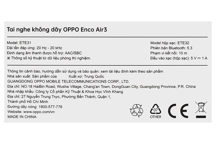 Tai nghe Bluetooth True Wireless OPPO ENCO Air 3 ETE31 Màu Tím