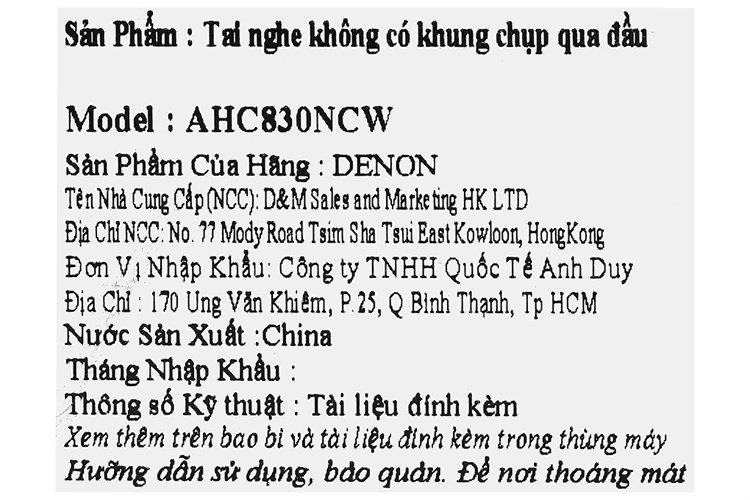 Tai nghe Bluetooth TWS Denon AHC830NCW Màu Đen