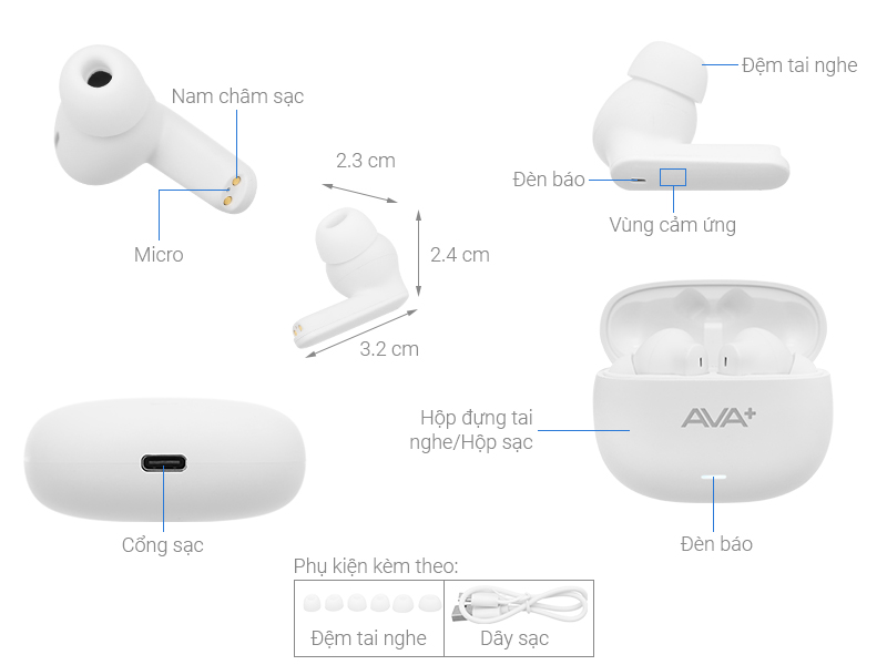 Tai nghe Bluetooth True Wireless AVA+ FreeGo W26