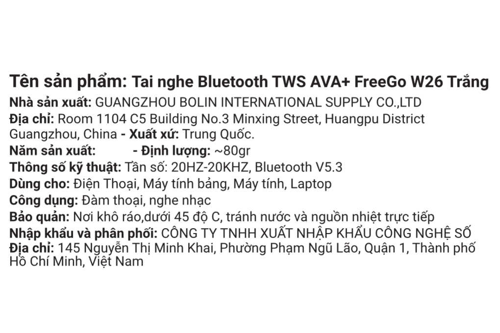 Tai nghe Bluetooth True Wireless AVA+ FreeGo W26 - 27