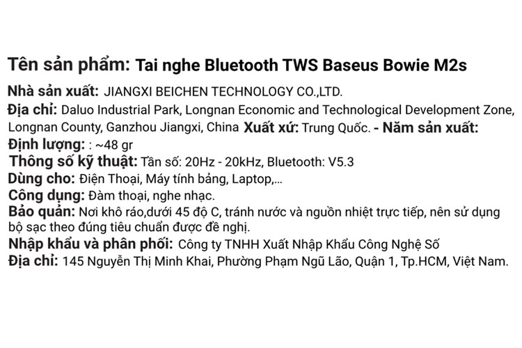 Tai nghe Bluetooth True Wireless Baseus Bowie M2s Màu Trắng