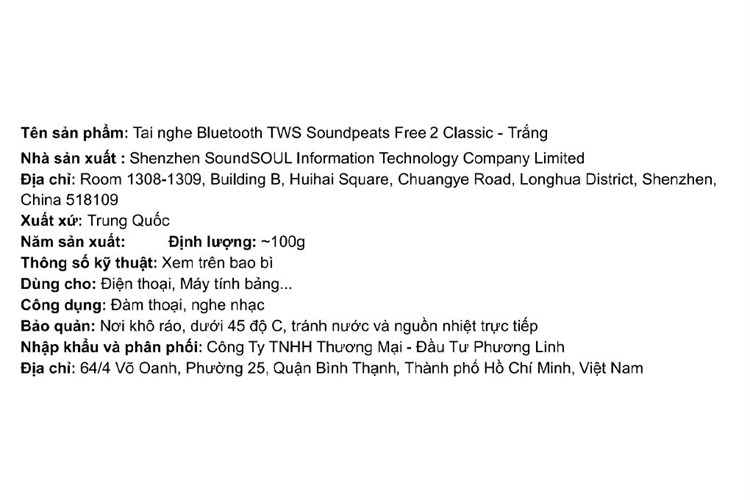 Tai nghe Bluetooth True Wireless Soundpeats Free 2 Classic Màu Trắng