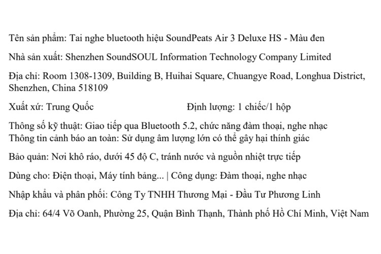 Tai nghe Bluetooth Soundpeats Air 3 Deluxe HS Màu Đen