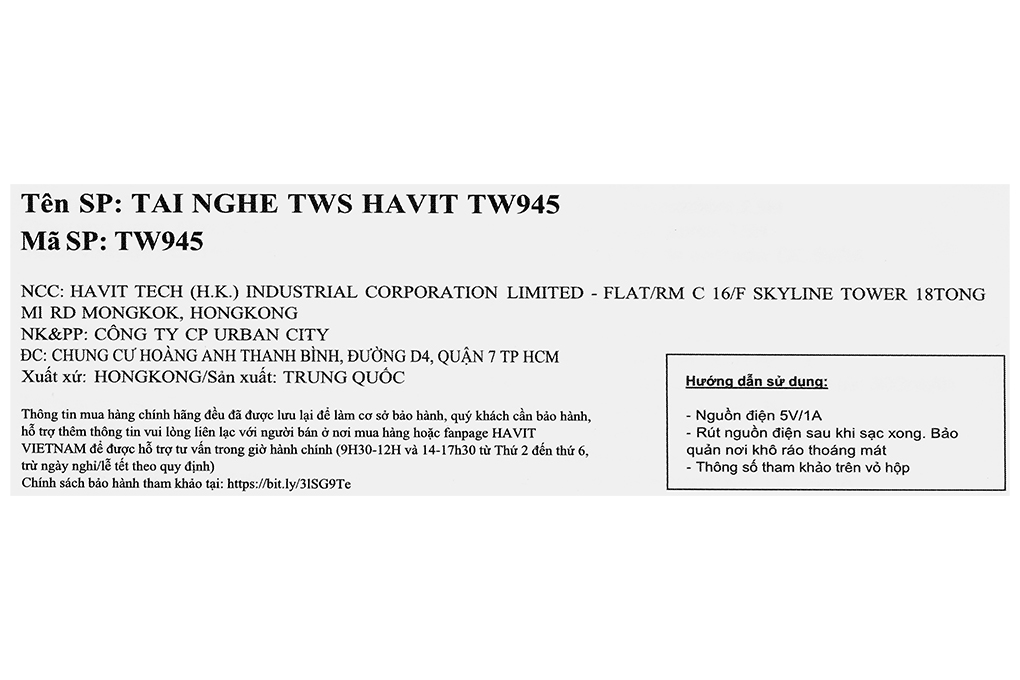 Tai nghe Bluetooth True Wireless Havit TW945 - 50