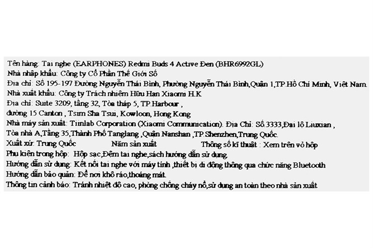 Tai nghe Bluetooth True Wireless Xiaomi Redmi Buds 4 Active Màu Đen