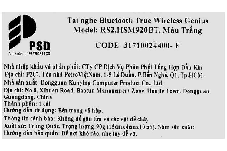 Tai nghe Bluetooth True Wireless Genius HS-M920BT Màu Trắng