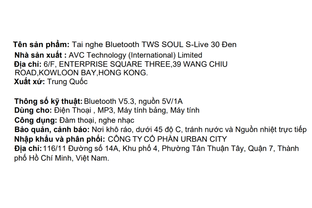 Tai nghe Bluetooth True Wireless Soul S-LIVE 30 Màu Đen