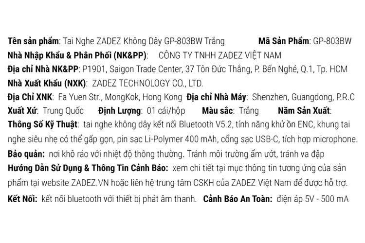 Tai nghe Bluetooth Chụp Tai Zadez GP-803B Màu Trắng