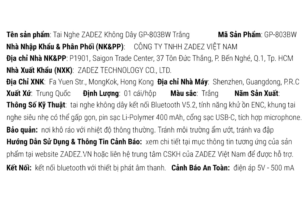 Tai nghe Bluetooth Chụp Tai Zadez GP-803B Màu Trắng