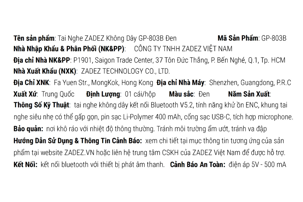 Tai nghe Bluetooth Chụp Tai Zadez GP-803B Màu Đen
