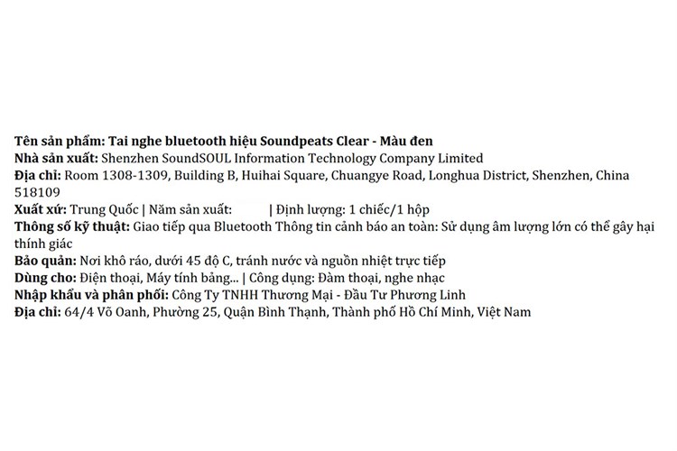 Tai nghe Bluetooth True Wireless Soundpeats Clear Màu Đen
