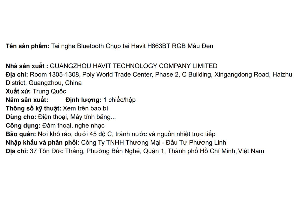 Tai nghe Bluetooth Chụp Tai Havit H663BT Màu Đen