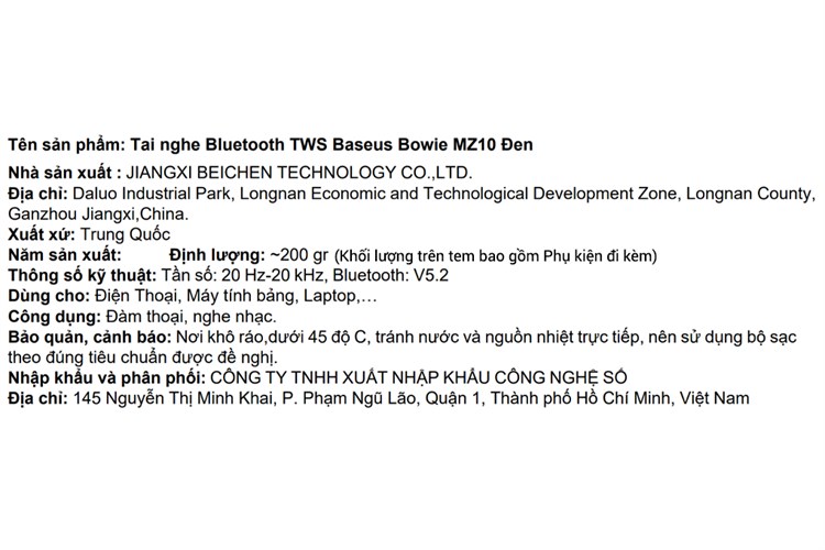 Tai nghe Bluetooth True Wireless Baseus Bowie MZ10 Màu Đen