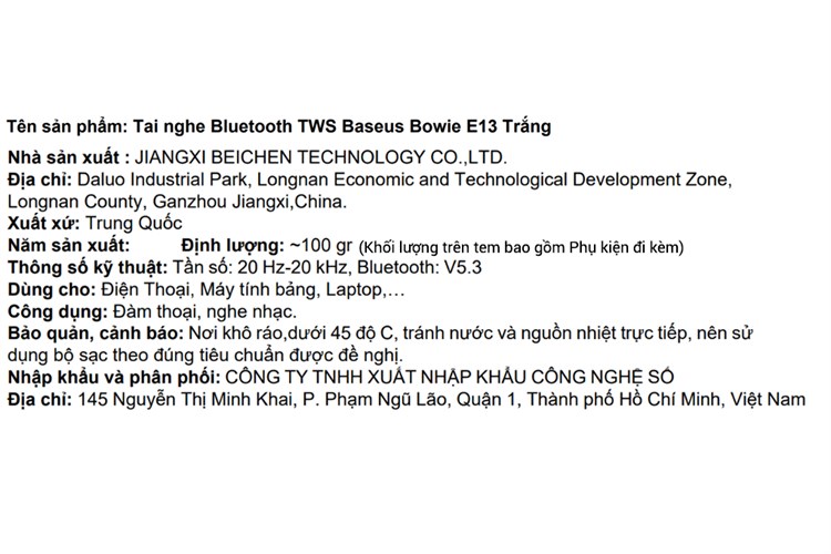 Tai nghe Bluetooth True Wireless Baseus Bowie E13 Màu Trắng