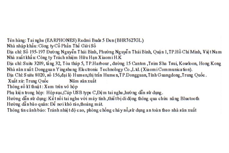 Tai nghe Bluetooth True Wireless Xiaomi Redmi Buds 5 Màu Đen